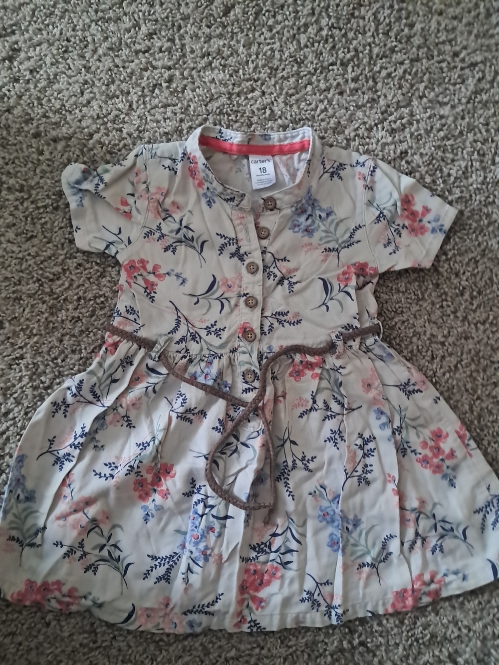 Carter's Cream Dress with Pink and Blue Floral Print